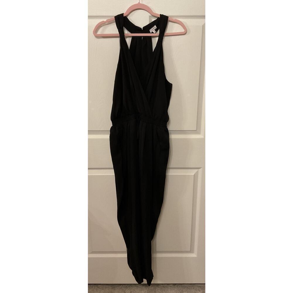 TCEC Crossfront Halter Drawstring Waist Black Women's Jumpsuit, L